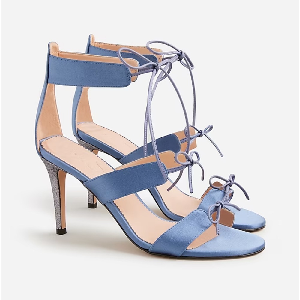JCREW NWT Satin Bow Glitter Heel Rylie Delphinium Blue Sandal